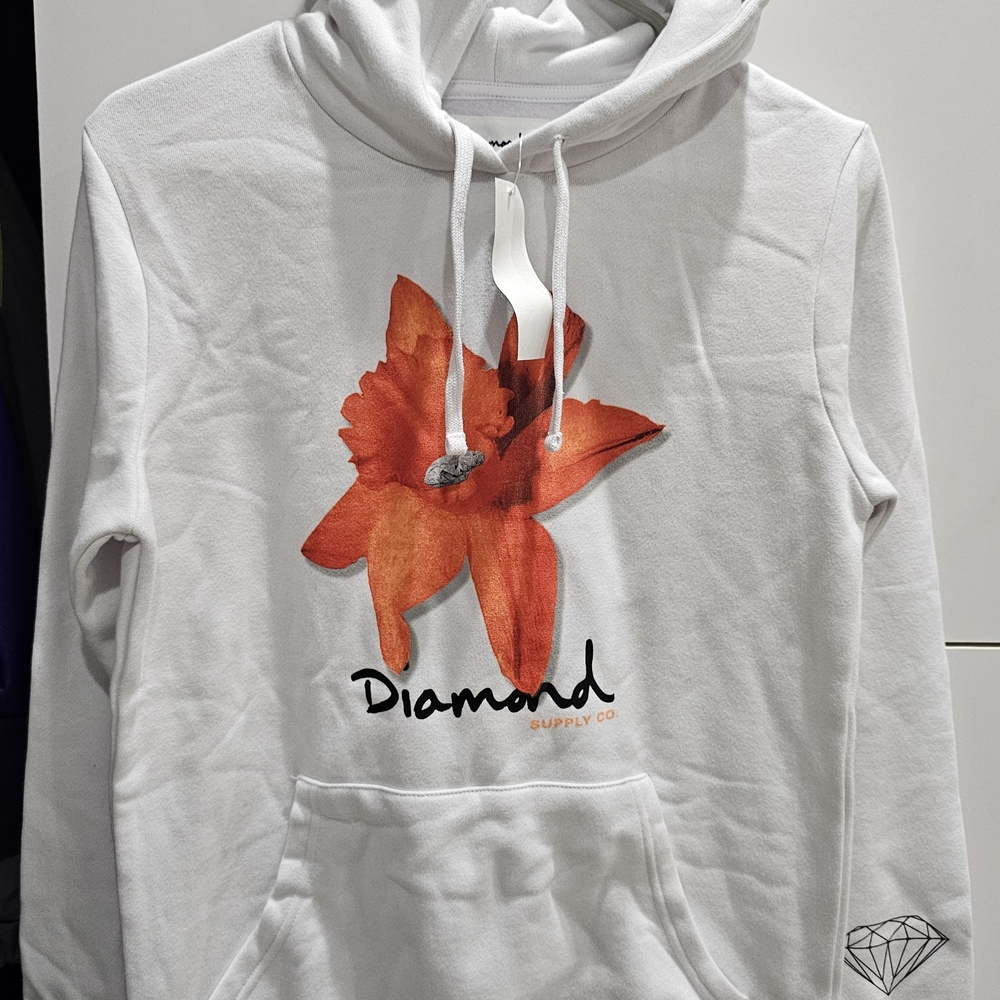 Diamond Supply Co. White Hoodie with Orange Floral Design